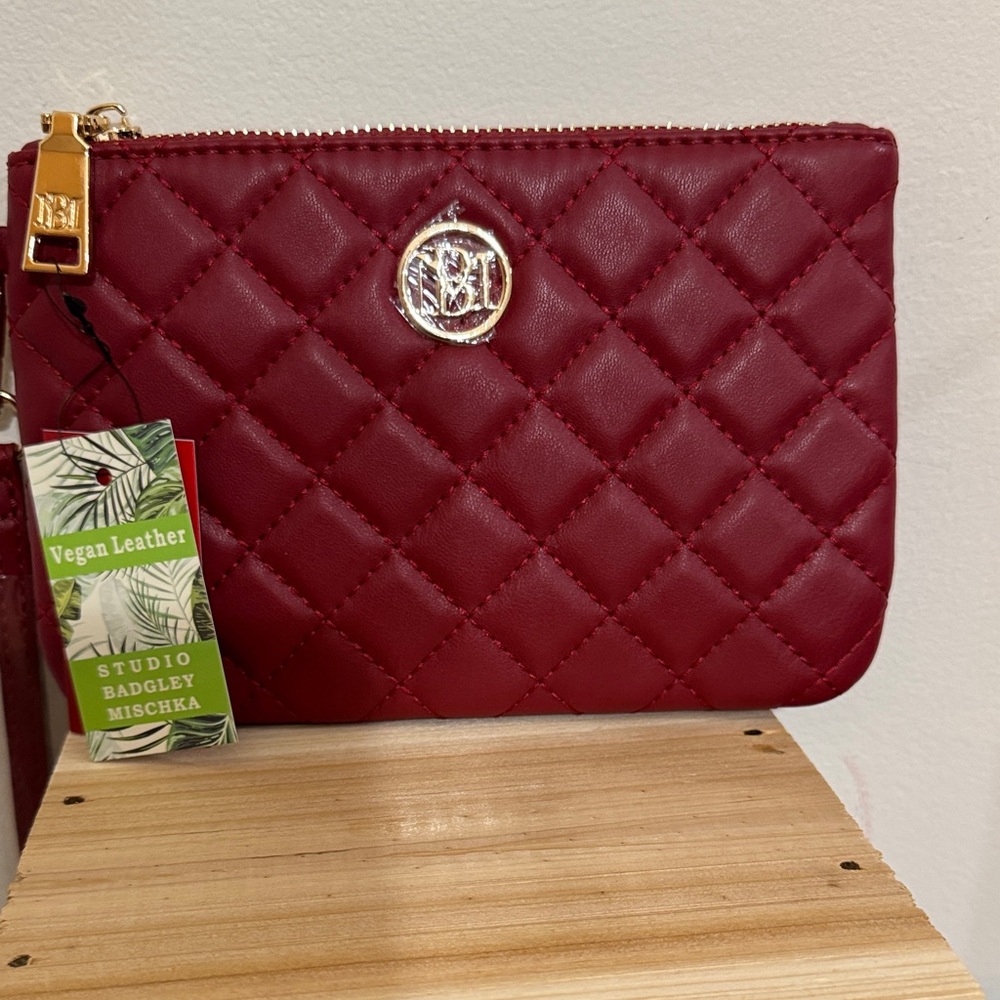 Badgley Mischka Burgundy Quilted Wristlet